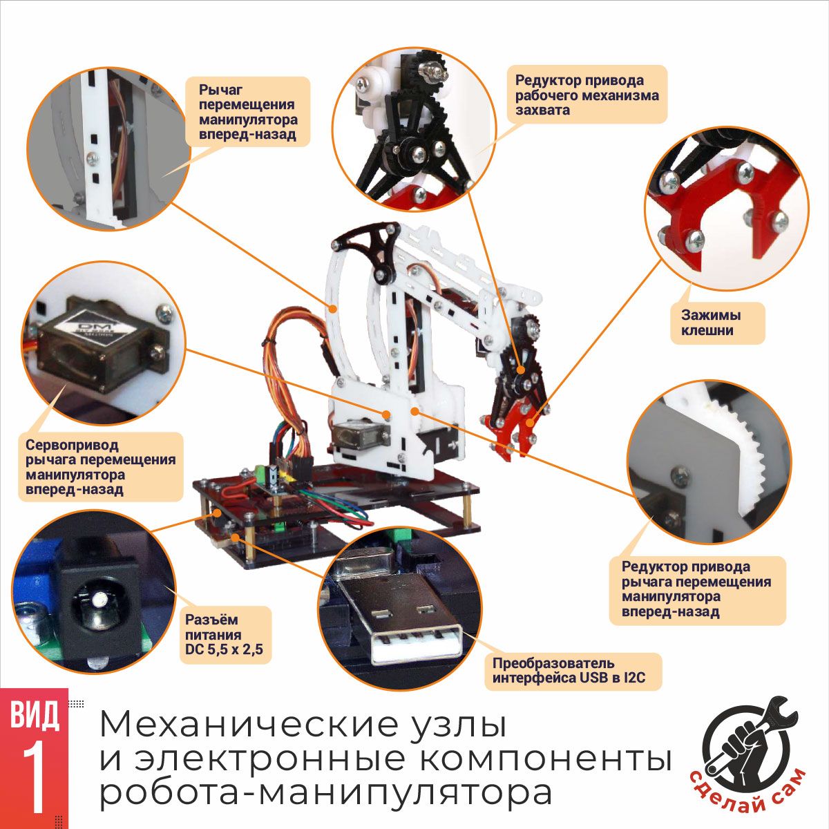 Робот конструктор RoboIntellect / Электромеханический манипулятор для сборки RM 001 / Программирование на Python