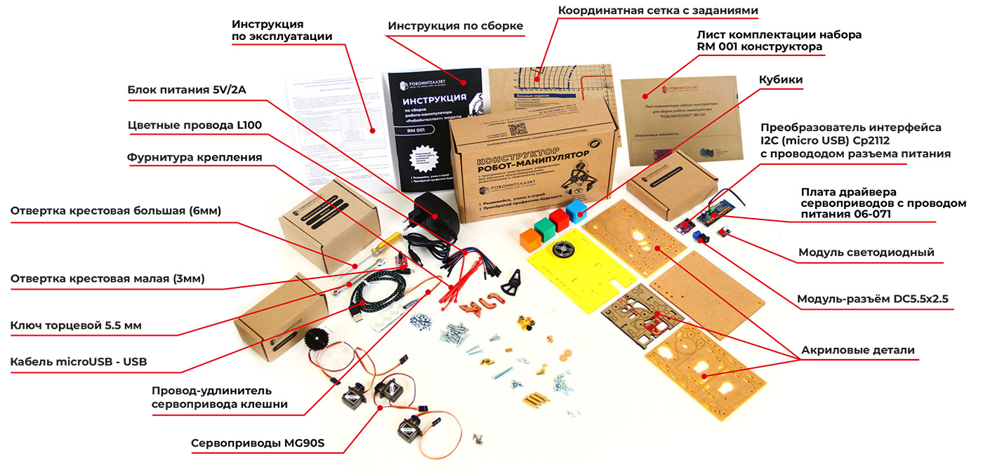 Робот конструктор RoboIntellect / Электромеханический манипулятор для сборки RM 001 / Программирование на Python